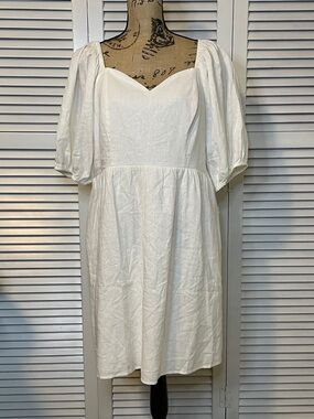 Isabel & Nina Cream Linen Puff Sleeve Midi Dress with Sweetheart Neckline
